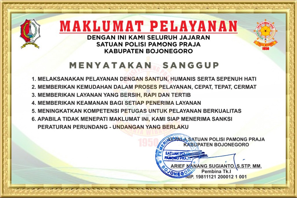 Maklumat Pelayanan Satuan Polisi Pamong Praja Kabupaten Bojonegoro