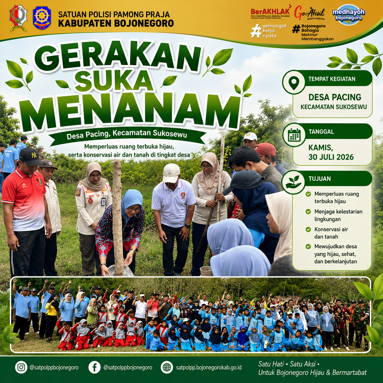 Satpol PP Bersama Gerakan Suka Menanam untuk Bojonegoro