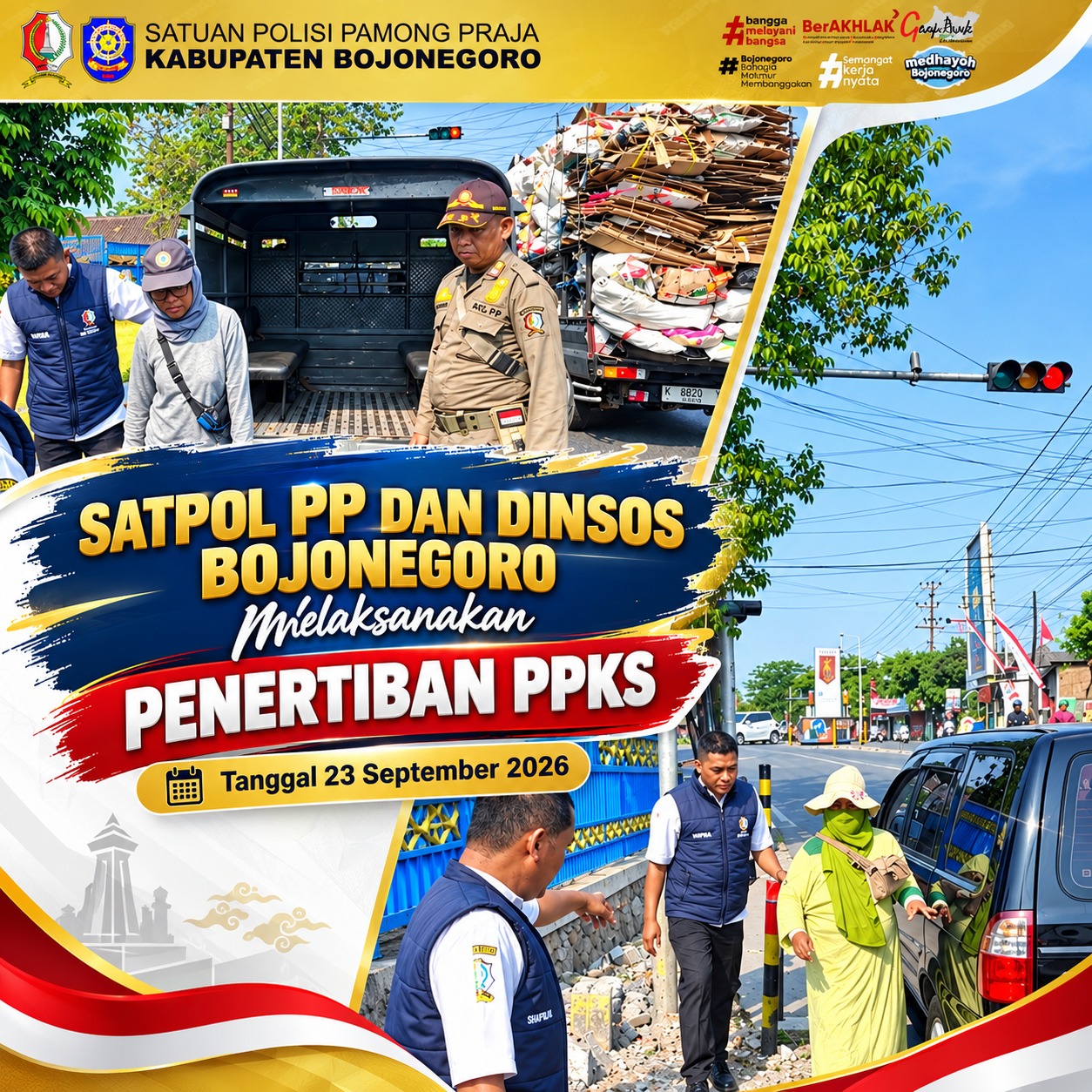 Empat PPKS Ditertibkan di Lampu Merah Kota Bojonegoro